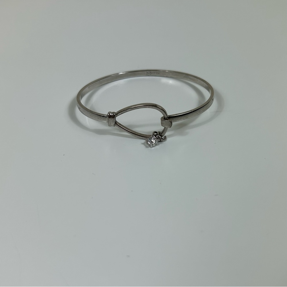 Signed SU CZ CH Sterling Silver Cuff Bracelet Dangle CZ Charm - Picture 4 of 5